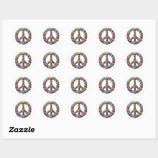 Adesivo Redondo Floral Peace Symbol Round Sticker (Vel)