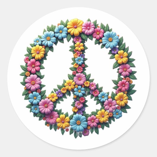 Adesivo Redondo Floral Peace Symbol Round Sticker (Voorkant)