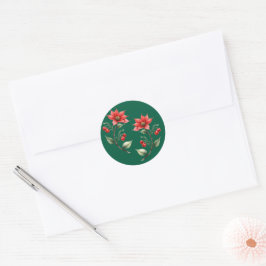 Adesivo redondo Natal verde e Flores Vermelhas Ronde Sticker