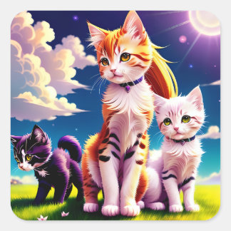 Adesivos Gatos Anime Vierkante Sticker