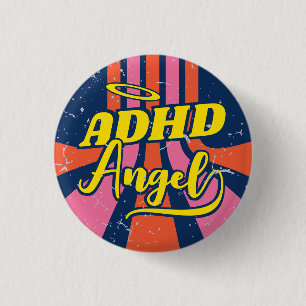 ADHD Angel Schattigee Retro Mental Health Slogan Ronde Button 3,2 Cm