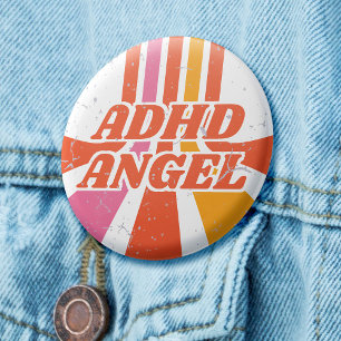 ADHD Angel Sinaasappel 70s Retro Mental Health Ronde Button 3,2 Cm