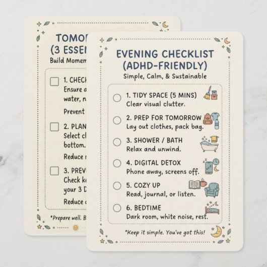 ADHD Avondroutine Checklist Eenvoudige Kalmeringsk Feestdagenkaart (Voorkant / Achterkant)