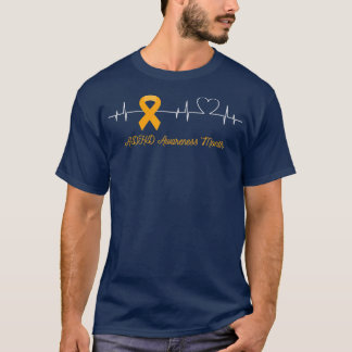 ADHD Awareness Month Oranje Ribbon Heartbeat T-shirt