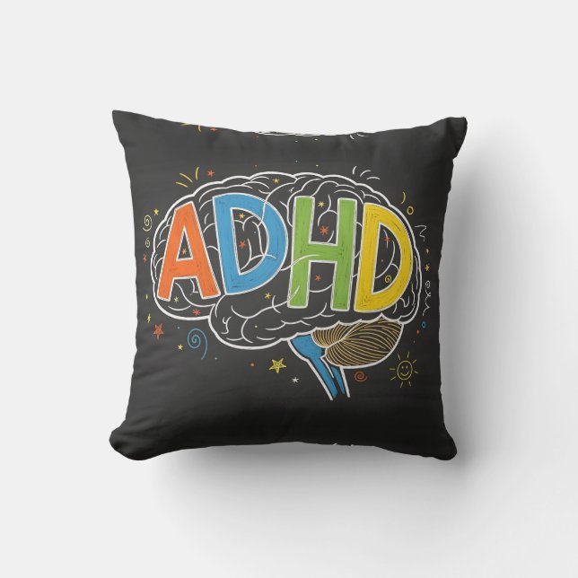 ADHD Bewustzijn Kleurrijke Hersenwoord Illustratie Kussen (Voorkant)