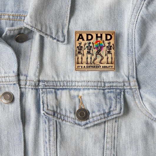 ADHD Burnout Club Vierkante Button 5,1 Cm (In situ)