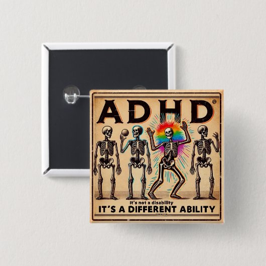 ADHD Burnout Club Vierkante Button 5,1 Cm (Voorkant /achterkant)