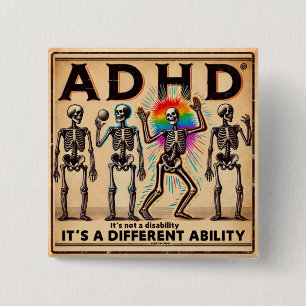 ADHD Burnout Club Vierkante Button 5,1 Cm