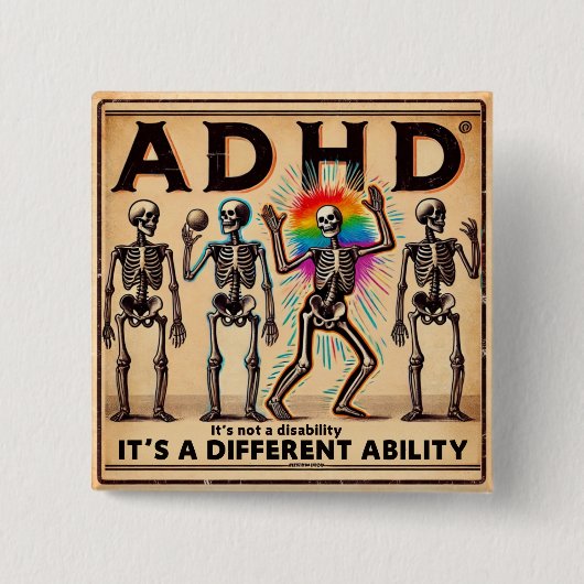 ADHD Burnout Club Vierkante Button 5,1 Cm (Voorkant)
