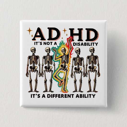 ADHD Burnout Club Vierkante Button 5,1 Cm (Voorkant)