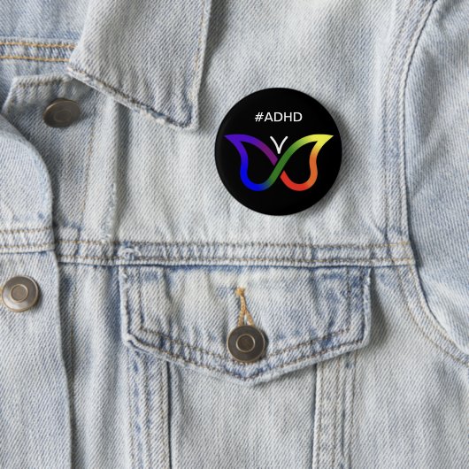ADHD Butterfly Neurodiversity Button Badge (In situ)