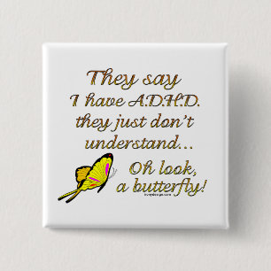 ADHD Butterfly Vierkante Button 5,1 Cm