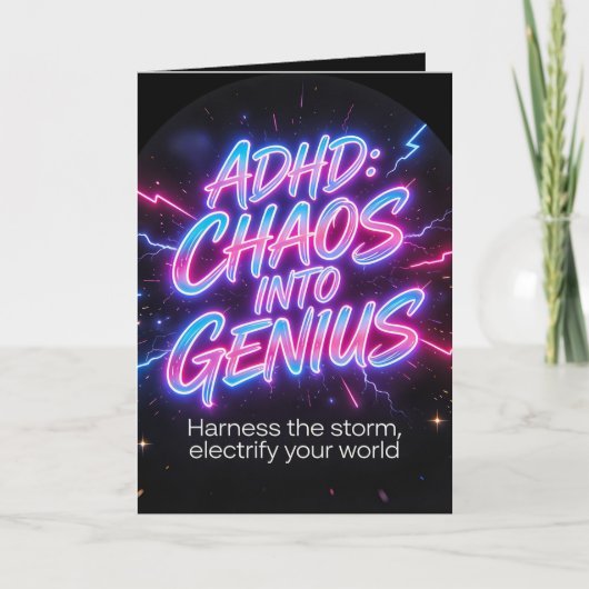 ADHD Chaos Into Genius Neon Motivational Quote Bedankkaart (Voorkant)