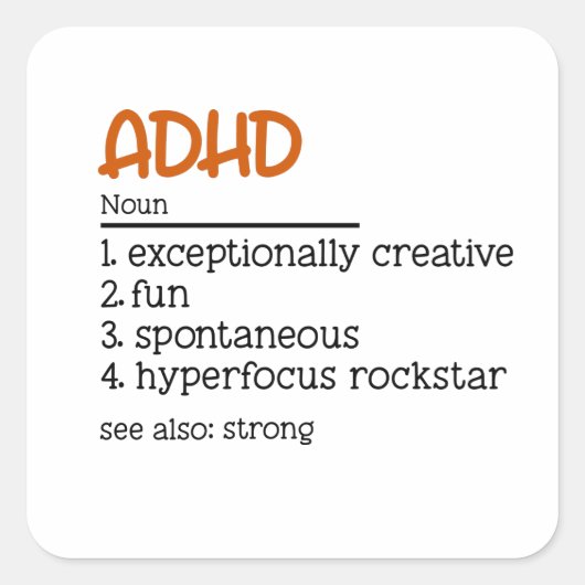 ADHD Definition Neurodiversity Awareness Vierkante Sticker (Voorkant)