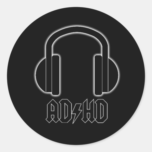 ADHD Hoofdtelefoon Terug in Zwart (ACDC Parodie)St Ronde Sticker (Voorkant)