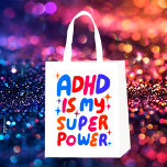 ADHD is mijn Superpower Cheerful Fun Bubble Letter Boodschappentas<br><div class="desc">Hand gemaakt ontwerp voor u! Pas aan met uw eigen tekst of verander de kleuren. Check mijn winkel voor veel meer kleuren en design of laat het me weten als je iets op maat wilt!</div>