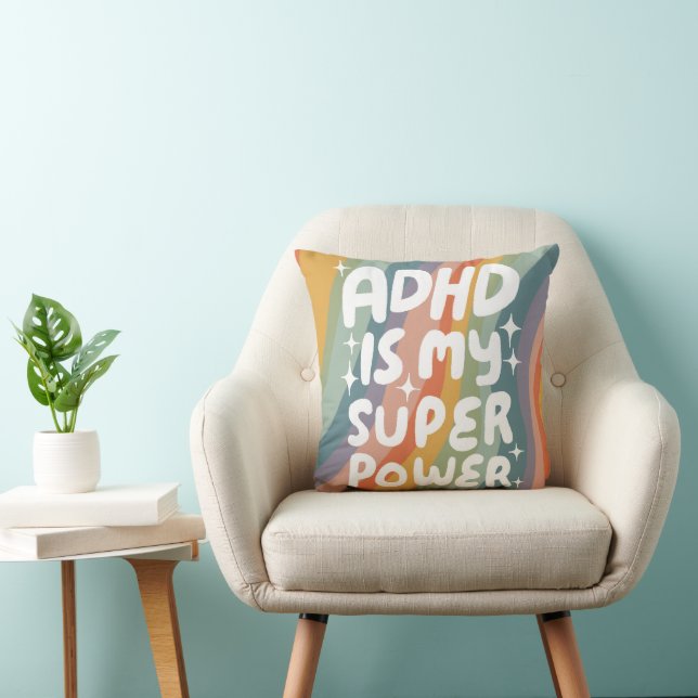 ADHD is mijn Superpower Cheerful Fun Bubble Letter Kussen (Stoel)