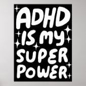 ADHD is mijn Superpower Fun Bubble Letters B&W Poster (Voorkant)