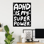 ADHD is mijn Superpower Fun Bubble Letters B&W Poster (Thuiskantoor)