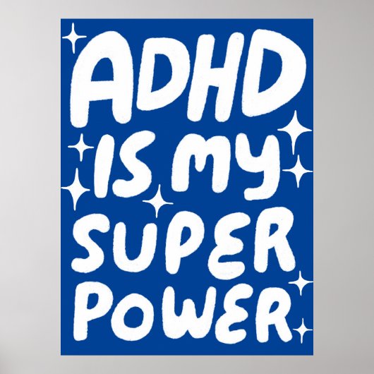 ADHD is mijn Superpower Fun Bubble Letters Blauw Poster (Voorkant)