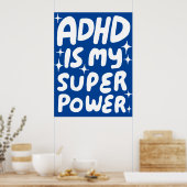 ADHD is mijn Superpower Fun Bubble Letters Blauw Poster (Keuken)