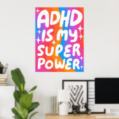 ADHD is mijn Superpower Fun Bubble Letters Kleurri Poster (Thuiskantoor)
