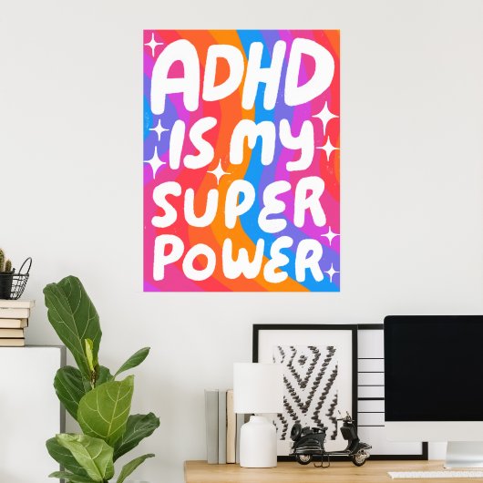 ADHD is mijn Superpower Fun Bubble Letters Kleurri Poster (Thuiskantoor)