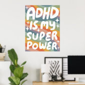 ADHD is mijn Superpower Fun Bubble Letters Kleurri Poster (Thuiskantoor)