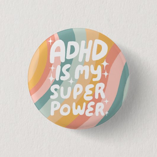 ADHD is mijn Superpower Fun Bubble Letters Kleurri Ronde Button 3,2 Cm (Voorkant)