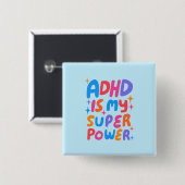 ADHD is mijn Superpower Fun Bubble Letters Kleurri Vierkante Button 5,1 Cm (Voorkant /achterkant)