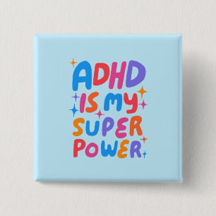 ADHD is mijn Superpower Fun Bubble Letters Kleurri Vierkante Button 5,1 Cm