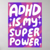 ADHD is mijn Superpower Fun Bubble Letters Paarse Poster (Voorkant)