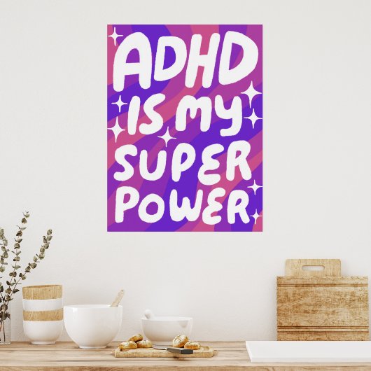 ADHD is mijn Superpower Fun Bubble Letters Paarse Poster (Keuken)