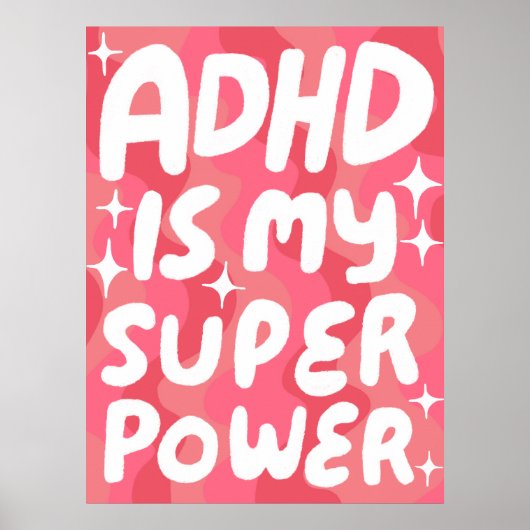 ADHD is mijn Superpower Fun Bubble Letters Roze Poster (Voorkant)