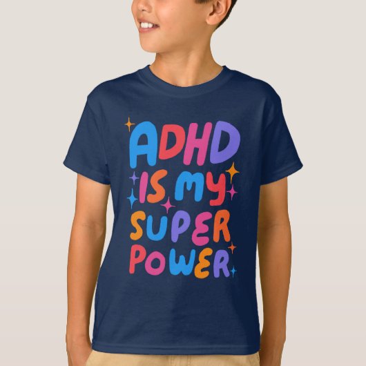 ADHD is mijn Superpower Kleurrijke Fun Bubble Lett T-shirt (Voorkant)