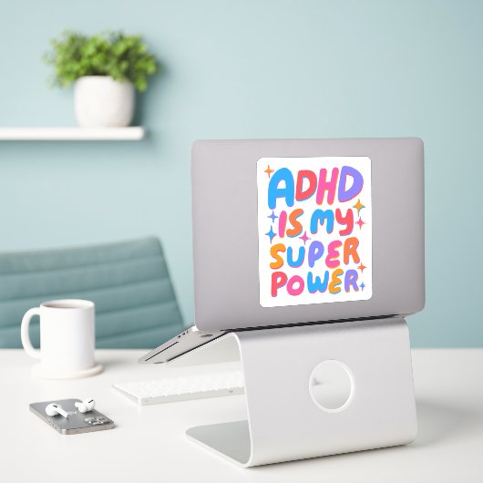 ADHD IS MIJN SUPERPOWER Leuke Kleurrijke Bubble Le Sticker (Laptop op bureau)