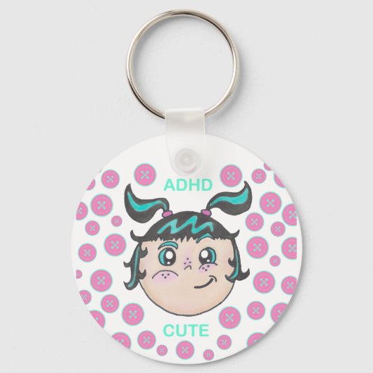 ADHD keychain with "ADHD Cute" illustration (Voorkant)