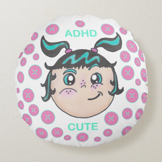 ADHD-kussen met "ADHD Schattig"-illustratie Rond Kussen (Voorkant)