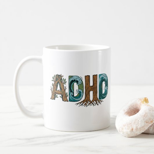 ADHD Natuur Elementen Typografie Ontwerp Koffiemok (Met donut)