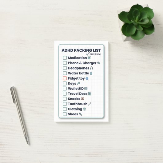 ADHD-paklijst Minimalistische Reischecklist Post-it® Notes (Kantoor)