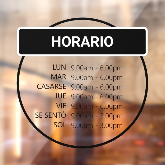 Adhesivo de ventana de horario comercial redondo raamsticker (Vel 2)