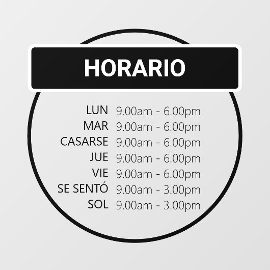 Adhesivo de ventana de horario comercial redondo raamsticker (Vel)