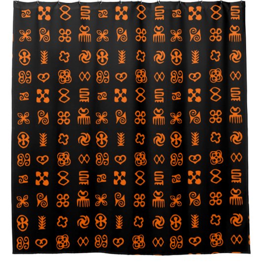 Adinkra African Symbols in Sinaasappel en zwart Douchegordijn (Voorkant)
