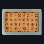 Adinkra Afrikaanse symbolen Gesp<br><div class="desc">Afrikaanse Adinkra-symbolen. Door Robert Sutherland Rattray, 1927. Zwart en sinaasappel. Aangepaste riemgespen. Cadeau idee.</div>
