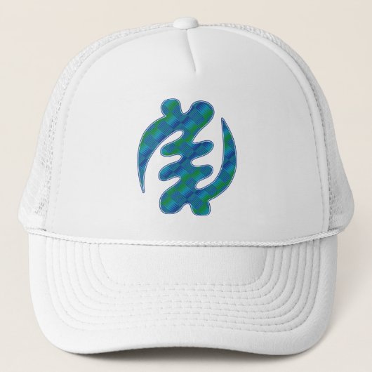 Adinkra Blue Green Kente K16 Gye Nyame Trucker Pet (Voorkant)