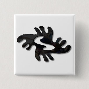 Adinkra-peace-shiny black vierkante button 5,1 cm