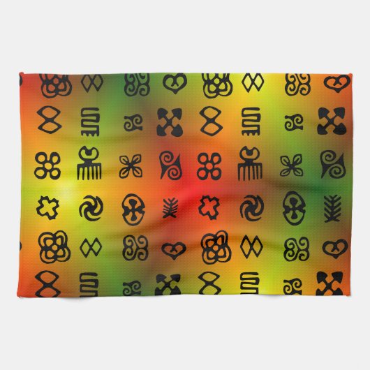 Adinkra-symbolen met Afrikaanse kleuren Theedoek (Horizontaal)