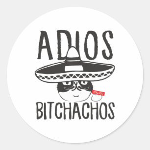 Adios Achos Cat in Sombrero Grappig Cinco de Mayo Ronde Sticker