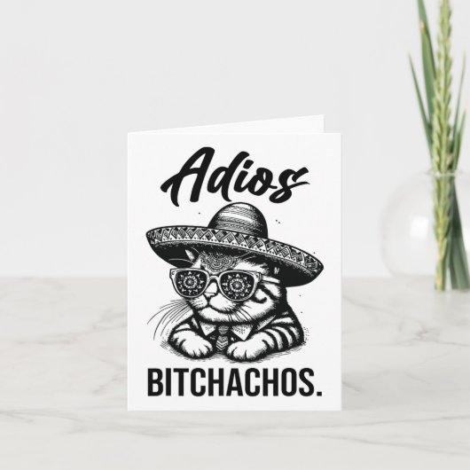 Adios Achos Cat in Sombrero Grappig Spaans Grappig Kaart (Voorkant)