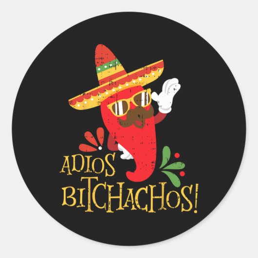 Adios Achos Cinco de Mayo Mexicaanse Chili Peppers Ronde Sticker (Voorkant)